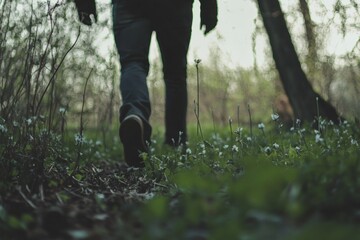 Peaceful Forest Walk with Tiny Flowers