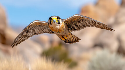 Fototapeta premium peregrine falcon soaring gracefully in natural landscape