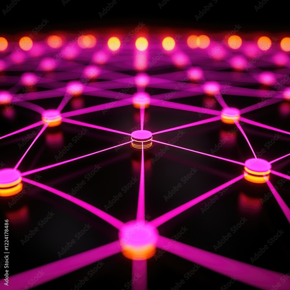 Poster abstract connectivity visual of pink network with glowing nodes