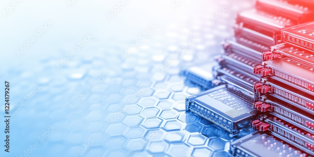 Aufkleber high-tech circuit boards stacked on a futuristic hexagonal surface