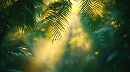 Sunlit Jungle Palm Fronds, Lush Background