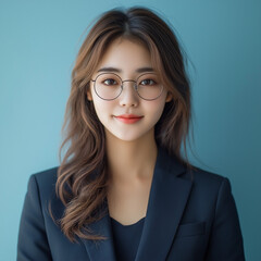 Fototapeta premium Happy beautiful business woman asian Young wearing glasses ceo wearing suit standing in officeSmiling business professional executive manager
