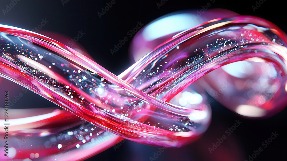 Poster swirling pink wave with sparkling elements creates dynamic visual effect
