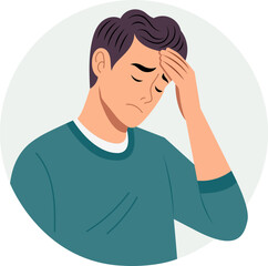 Man have a headache. The art style is flat vector	
