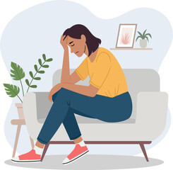 Women have a headache. The art style is flat vector