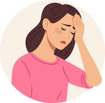 woman with headache, pink shirt, feeling unwell clip art preview