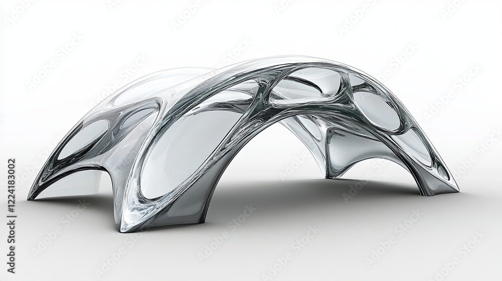 Poster floating abstract arches create a dynamic display in a seamless white environment, showcasing metal 