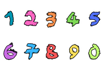 Set of numbers from zero to nine. Collection of numbers isolated on a white background. Vector illustration.