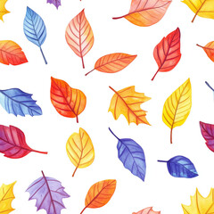 a pattern of colorful watercolor fall leaves
