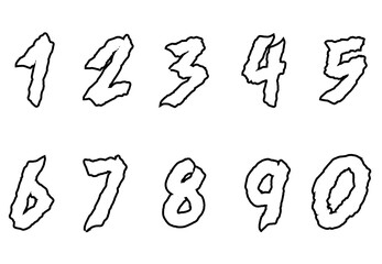Set of numbers from zero to nine. Collection of numbers isolated on a white background. Vector illustration.