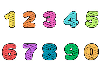 Set of numbers from zero to nine. Collection of numbers isolated on a white background. Vector illustration.
