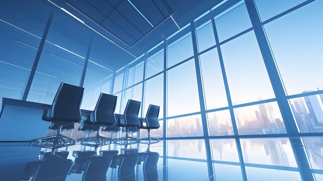 Professional business meeting or presentation in a conference room, with a sleek table and modern surroundings