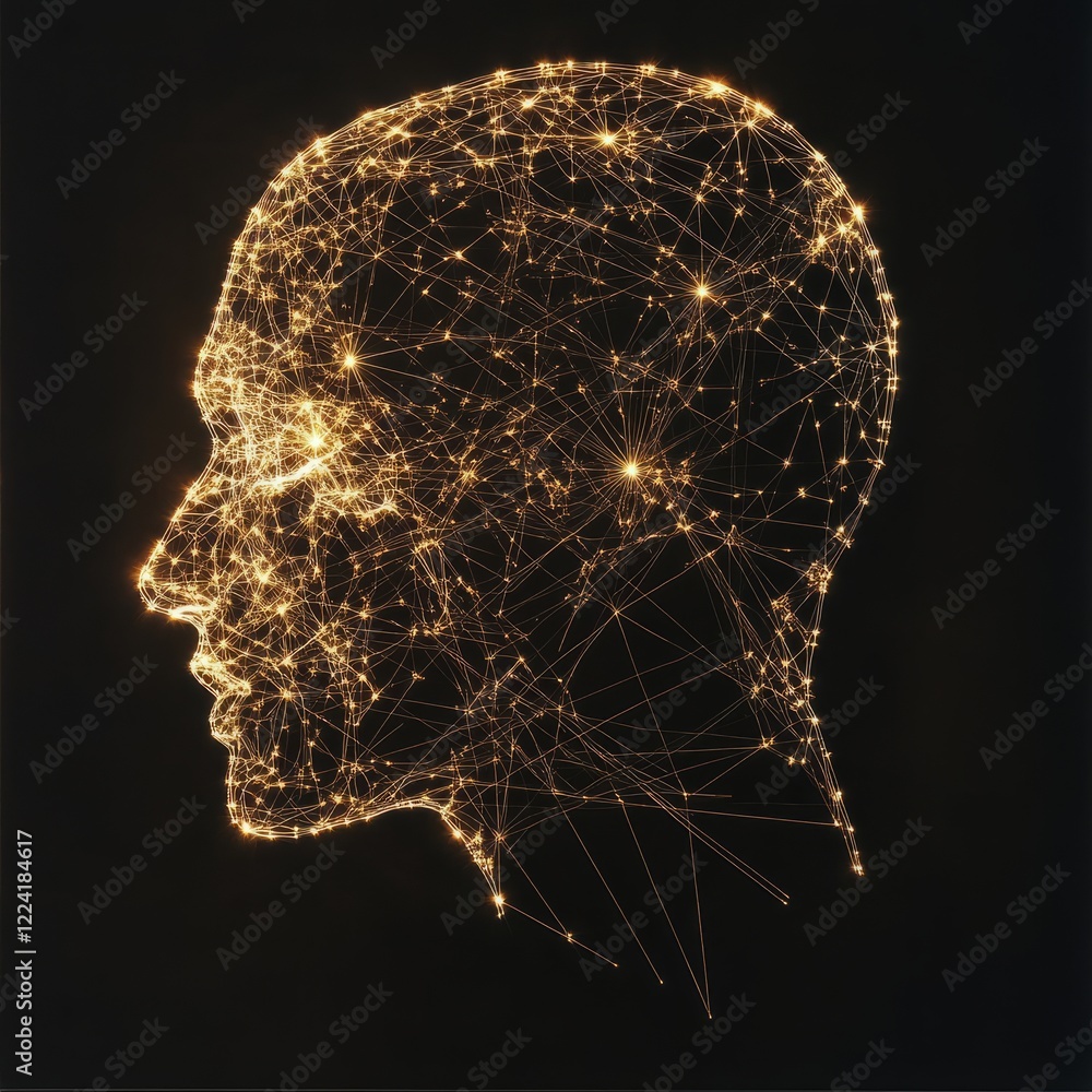Poster a head with a lot of lines and dots on it