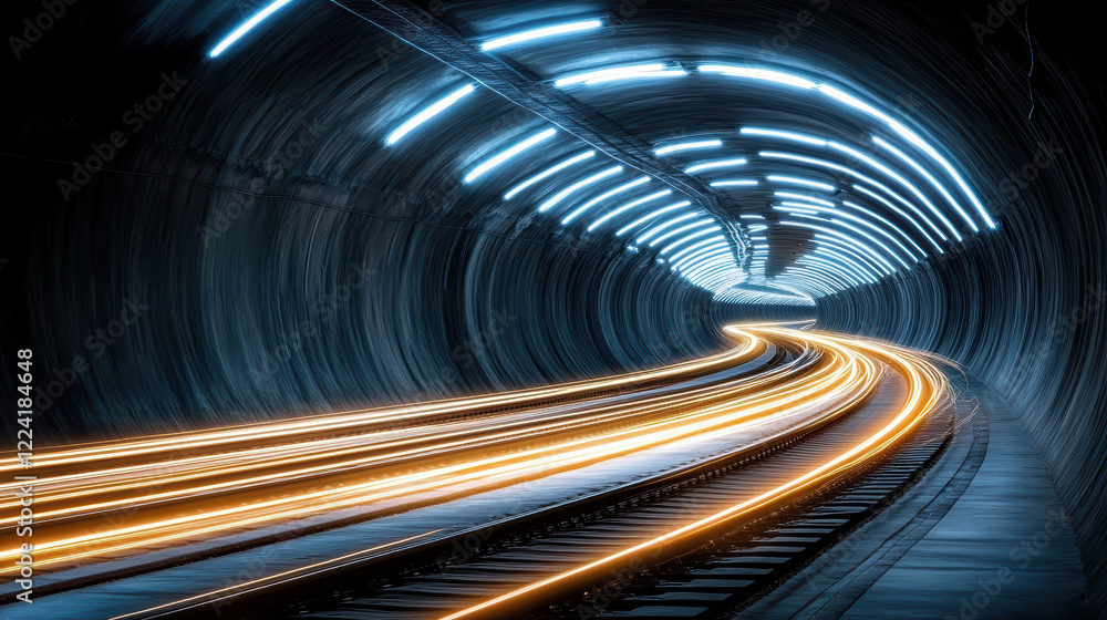 Poster mesmerizing tunnel with streaks of light illuminating curved path