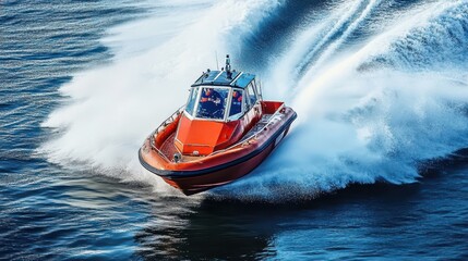 Fototapeta premium Dynamic Powerboat Racing Across Choppy Water Waves and Splashes