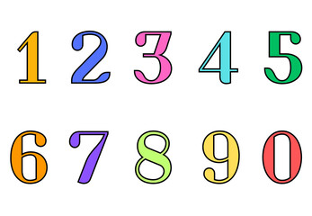 Set of numbers from zero to nine. Collection of numbers isolated on a white background. Vector illustration.