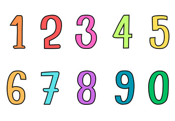 Set of numbers from zero to nine. Collection of numbers isolated on a white background. Vector illustration.