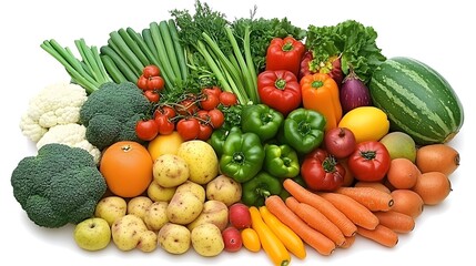 Vibrant still life of fresh fruits and vegetables, celebrating natural abundance and healthy living