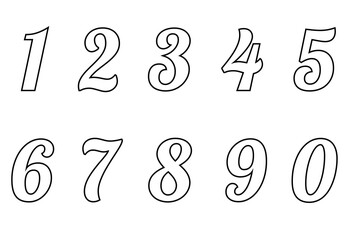 Set of numbers from zero to nine. Collection of numbers isolated on a white background. Vector illustration.