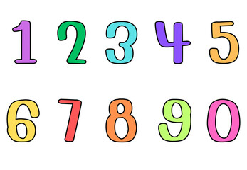 Set of numbers from zero to nine. Collection of numbers isolated on a white background. Vector illustration.