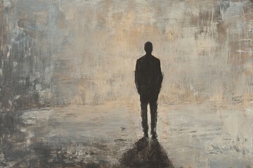 Abstract Painting of a Solitary Figure in a Contemplative Pose with Textured Background