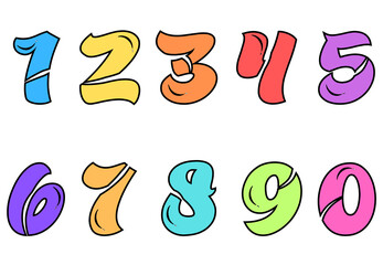 Set of numbers from zero to nine. Collection of numbers isolated on a white background. Vector illustration.