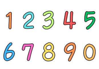 Set of numbers from zero to nine. Collection of numbers isolated on a white background. Vector illustration.