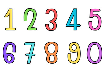 Set of numbers from zero to nine. Collection of numbers isolated on a white background. Vector illustration.