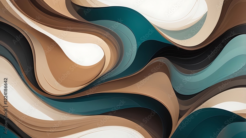 Fototapete abstract digital artwork featuring a flowing, wave like pattern characterized by smooth, undulating curves that intertwine and overlap, creating a sense of movement and fluidity