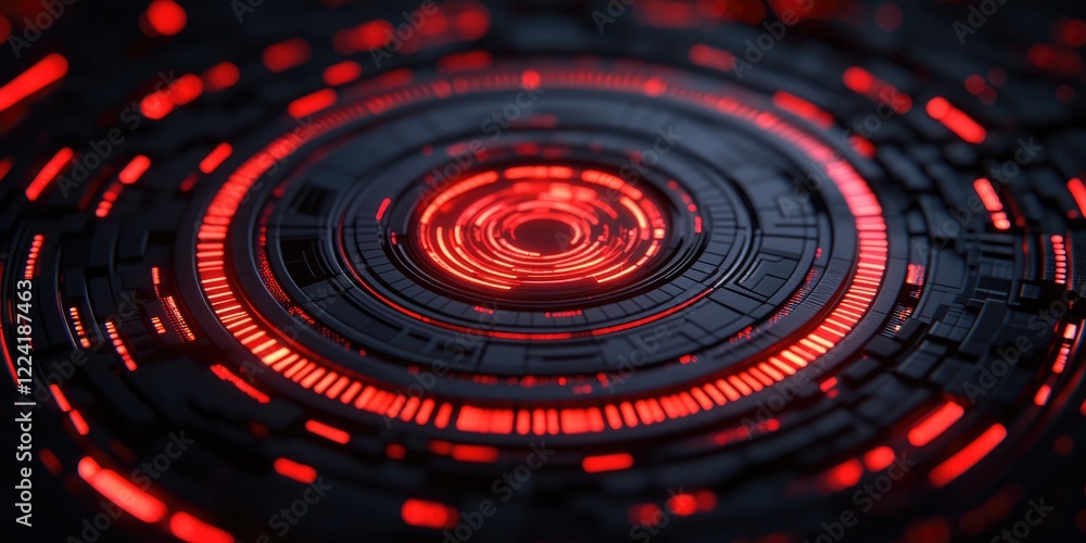 Aufkleber dark abstract design with circular patterns and red light elements