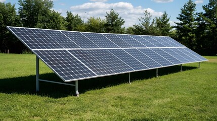 Solar panels under bright sunlight, clean and minimalistic design. Harnessing renewable energy for a sustainable future