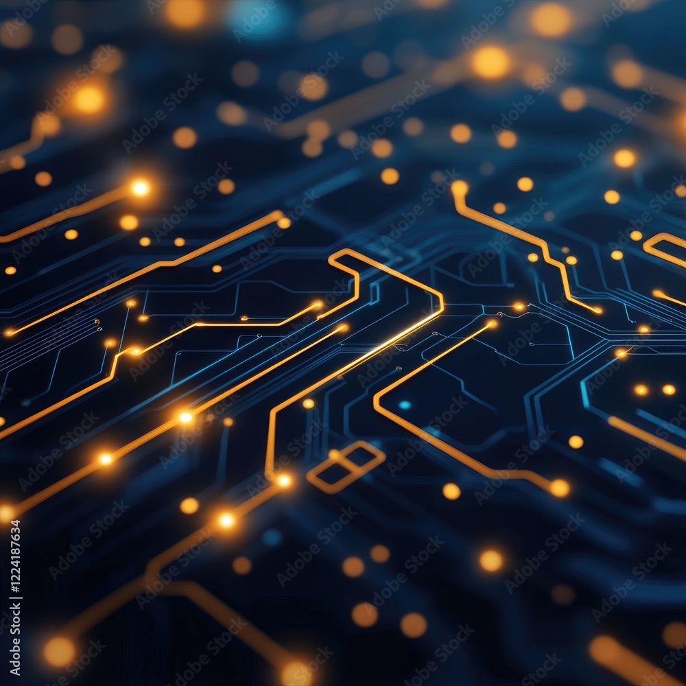 Poster abstract digital technology background with glowing circuit lines