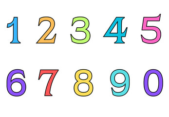 Set of numbers from zero to nine. Collection of numbers isolated on a white background. Vector illustration.