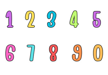 Set of numbers from zero to nine. Collection of numbers isolated on a white background. Vector illustration.