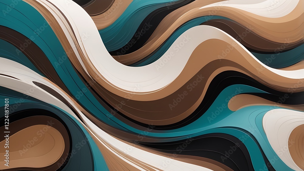 Poster abstract digital artwork featuring a flowing, wave like pattern characterized by smooth, undulating 