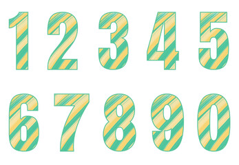 Set of numbers from zero to nine. Collection of numbers isolated on a white background. Vector illustration.