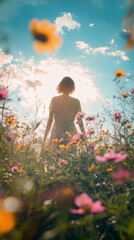 Woman in a Flower Field: A Serene Summer Landscape