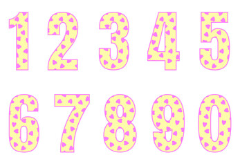 Set of numbers from zero to nine. Collection of numbers isolated on a white background. Vector illustration.