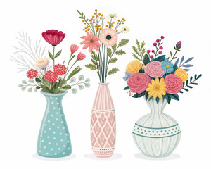 bouquet of flowers, Set of style modern  flower vase white background