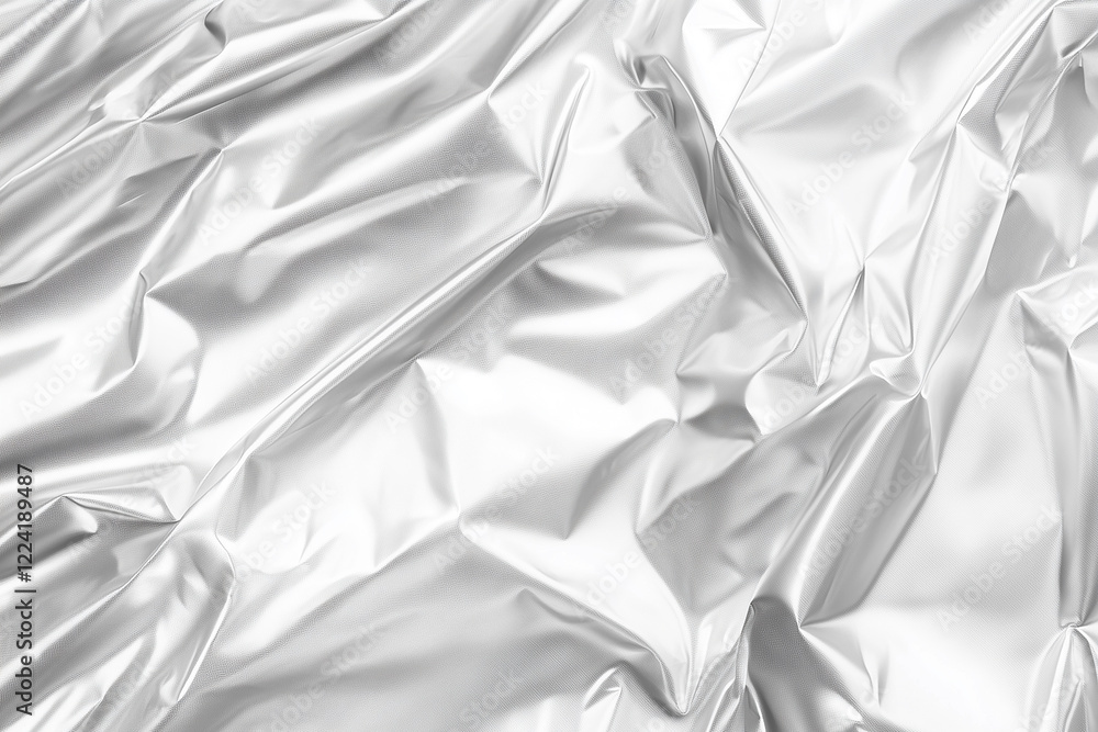 Poster piece of paper with a silver color and a crumpled texture. the paper is folded and has a shiny appea
