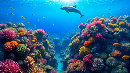 Naklejka premium coral reef and fish