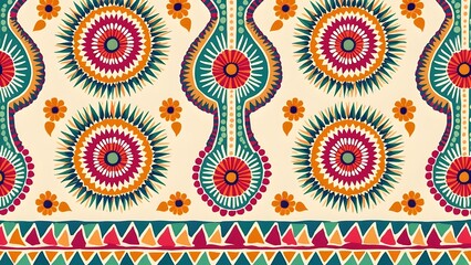Fototapeta premium Indian Vibrance A Bold Folk Art Pattern of Paisleys and Florals
