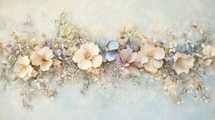 Fototapeta premium Pastel floral arrangement on textured background.