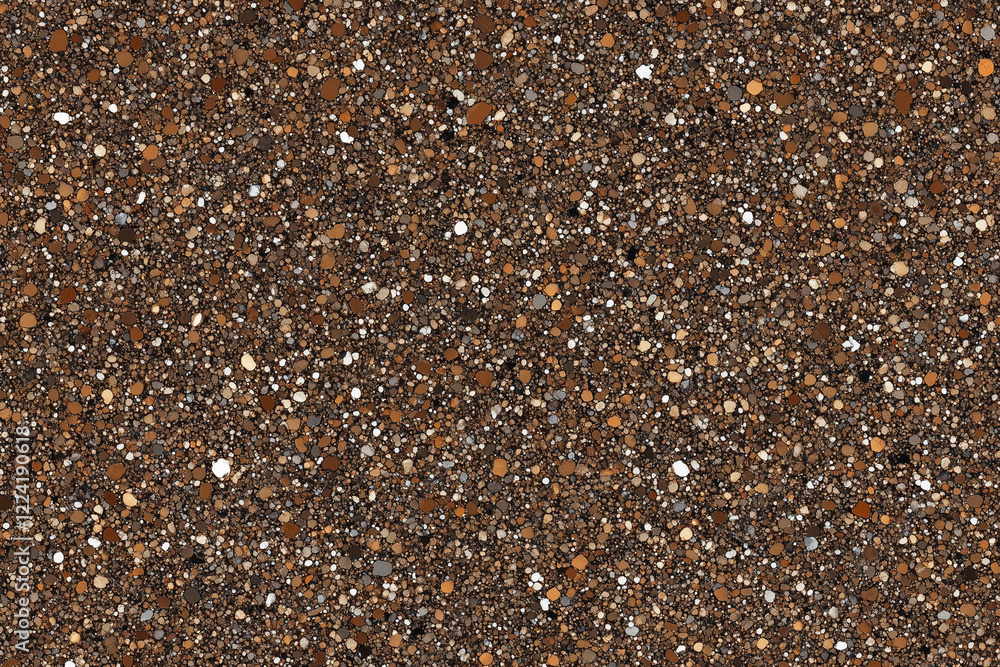 Poster close up of a brown and tan surface with many small, round objects scattered throughout. the surface