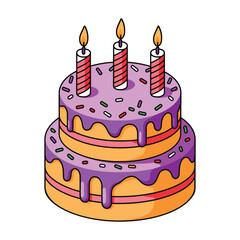 Cute birthday cake vector illustration. Adorable layered cake with candles, perfect for party decorations and celebration.