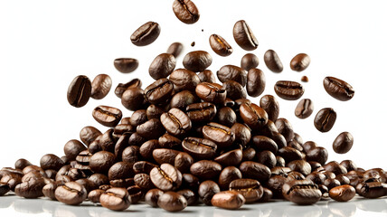 Obraz premium Falling Coffee Beans Isolated on White Background