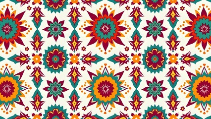 Vibrant Folk Pattern Paisleys, Medallions, and Triangular Borders