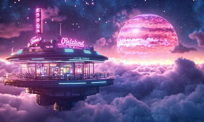 Cloudtop Diner Alien Planet Sunset View - Powered by Adobe