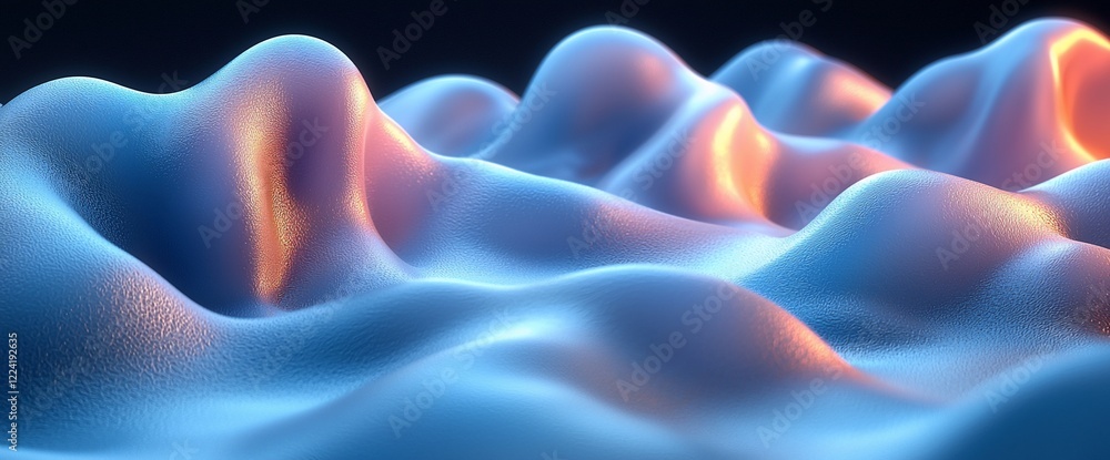Poster abstract 3d rendering of flowing, luminous blue and orange waves.
