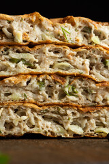 Close up savory herb waffles with fluffy texture